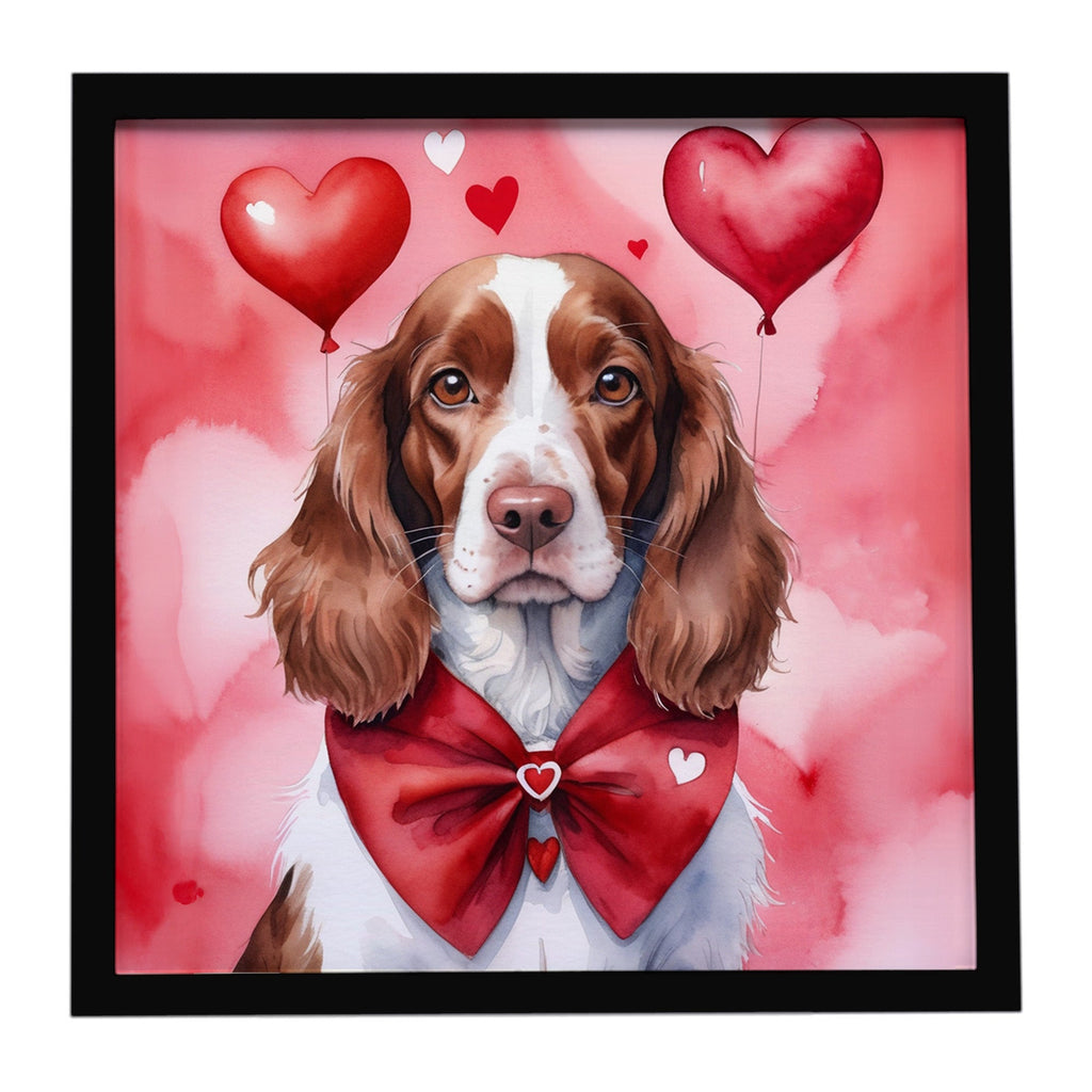 Welsh Springer Spaniel My Valentine Framed Metal Print Bathroom, Kitchen, Office, Home Decor Wall Art Ready to Hang, Square, 8X8