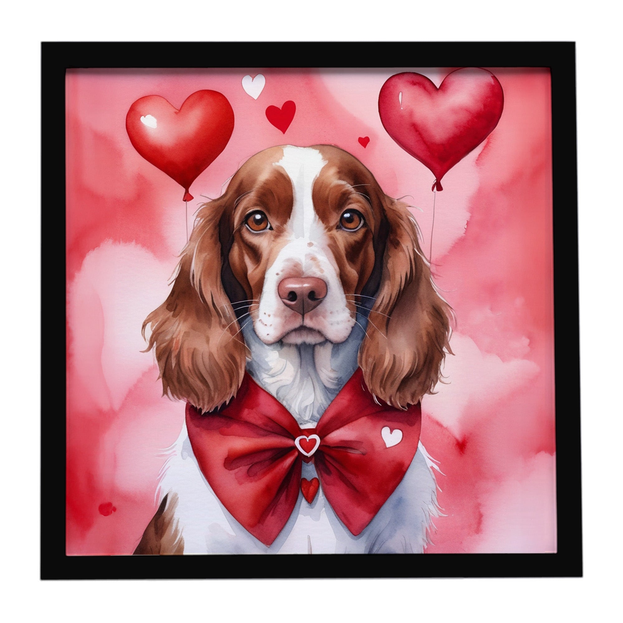 Welsh Springer Spaniel My Valentine Framed Metal Print Bathroom, Kitchen, Office, Home Decor Wall Art Ready to Hang, Square, 8X8