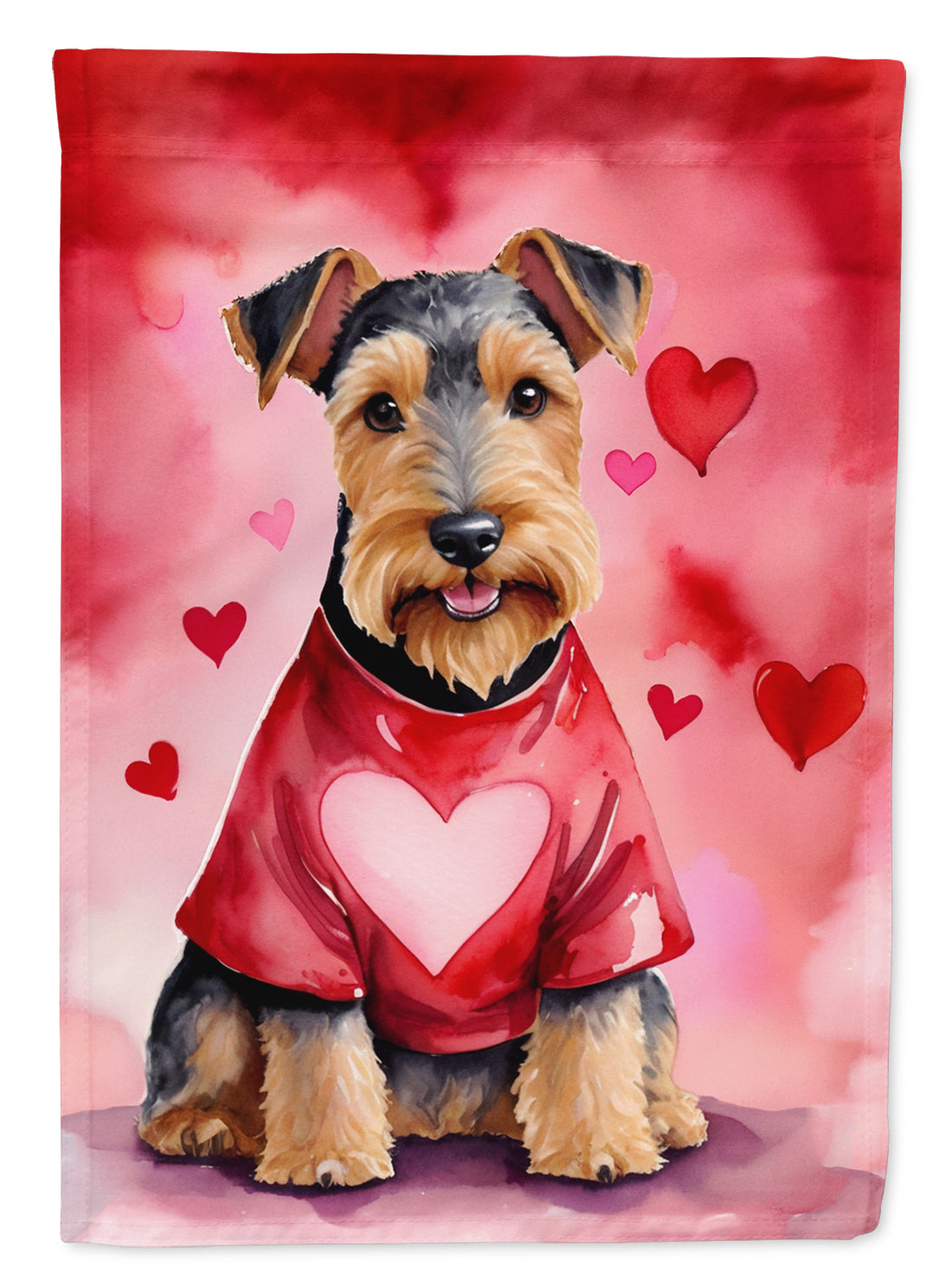 Welsh Terrier My Valentine House Flag 28x40 Porch Sleeve Pole Decorative Outside Yard Banner Artwork Wall Hanging, Polyester