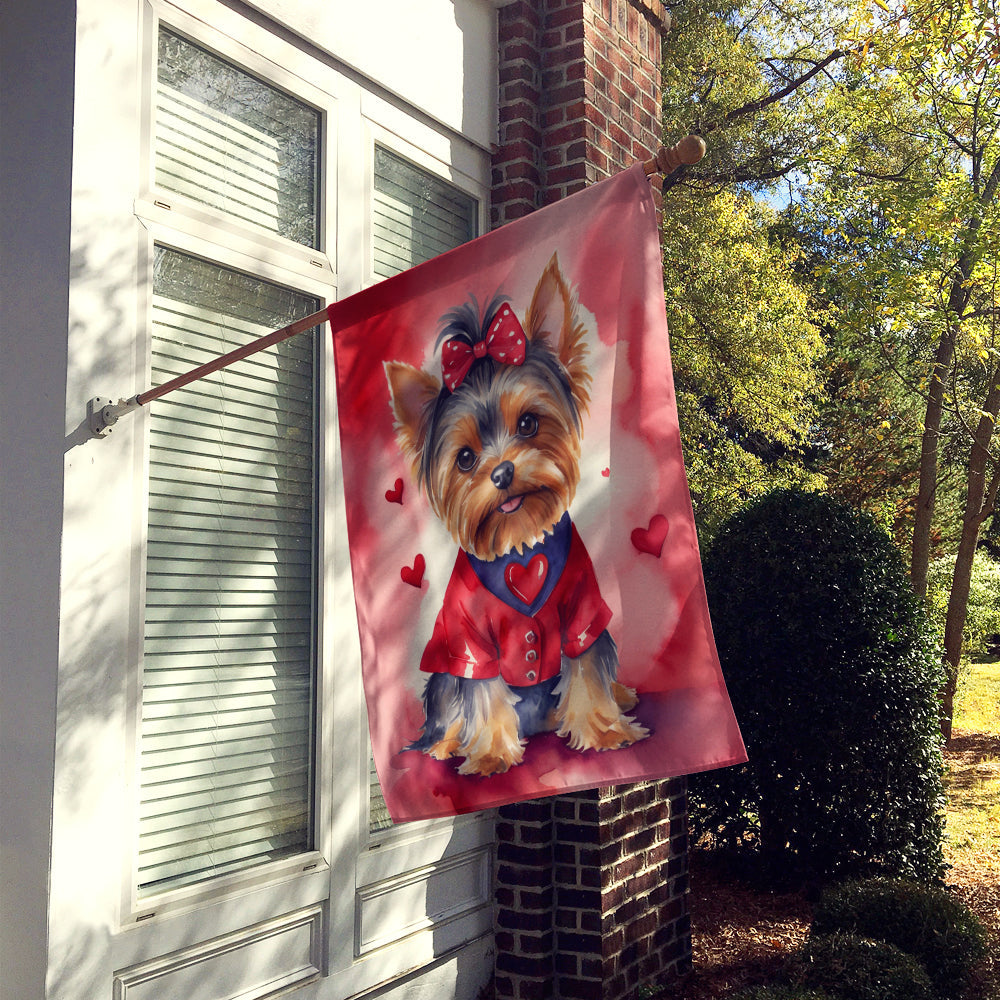 Yorkshire Terrier My Valentine House Flag 28x40 Porch Sleeve Pole Decorative Outside Yard Banner Artwork Wall Hanging, Polyester