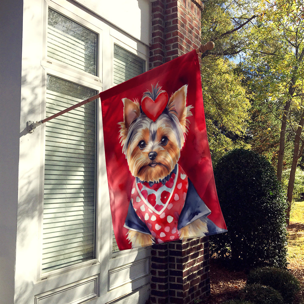 Yorkshire Terrier My Valentine House Flag 28x40 Porch Sleeve Pole Decorative Outside Yard Banner Artwork Wall Hanging, Polyester
