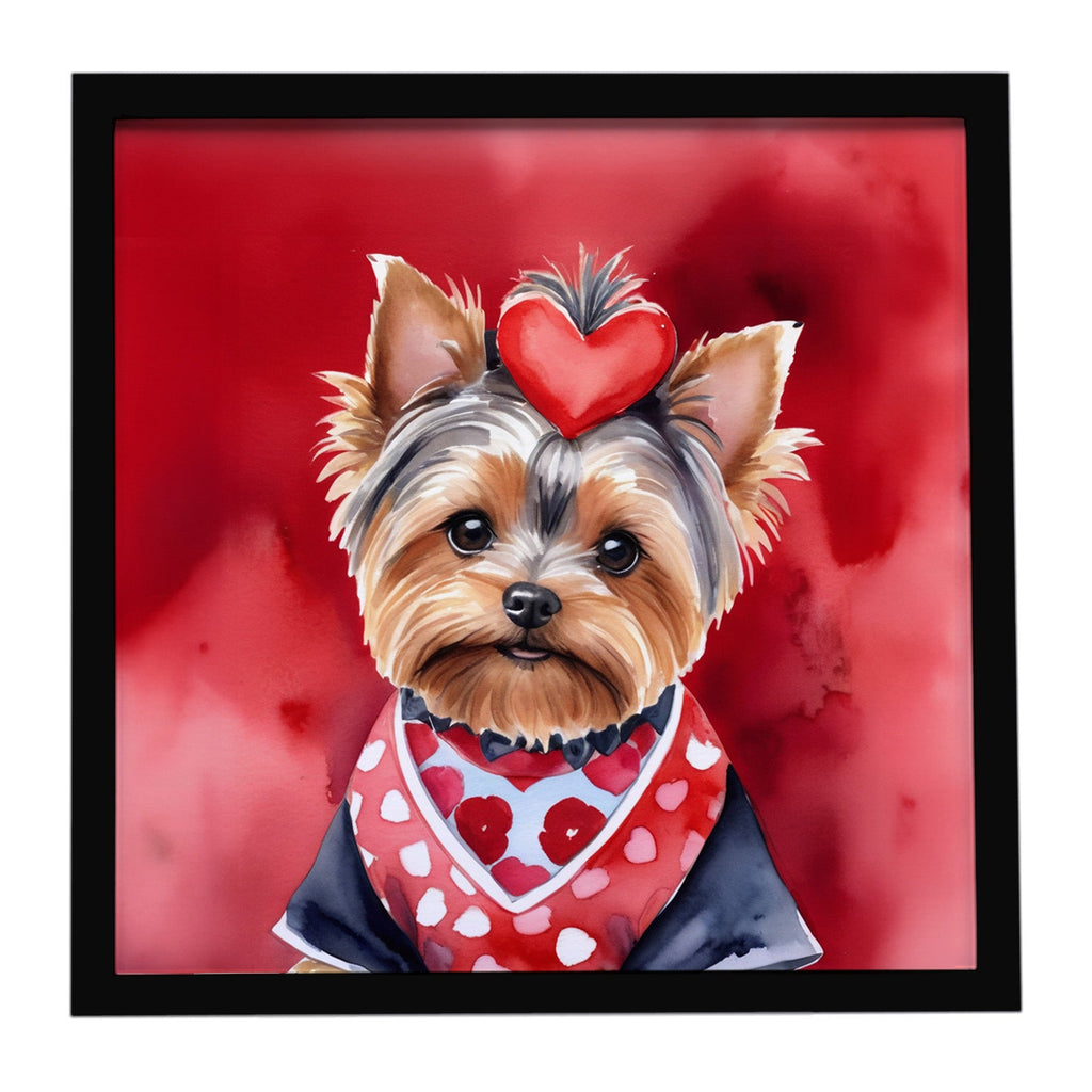 Yorkshire Terrier My Valentine Framed Metal Print Bathroom, Kitchen, Office, Home Decor Wall Art Ready to Hang, Square, 8X8