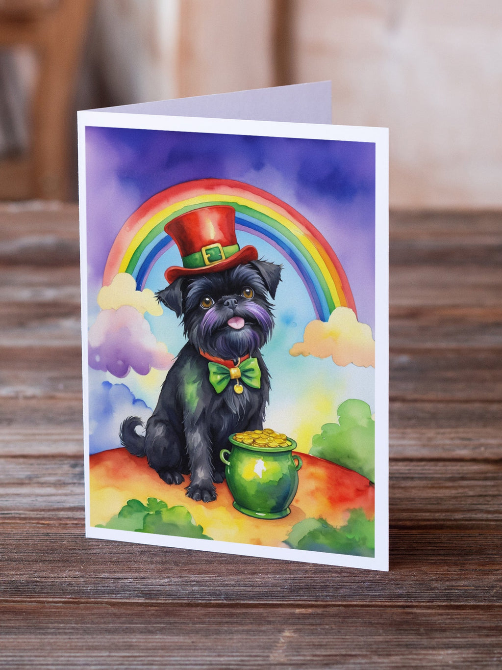 Affenpinscher St Patrick's Day Greeting Cards Pack of 8 Blank Cards with Envelopes Whimsical A7 Size 5x7