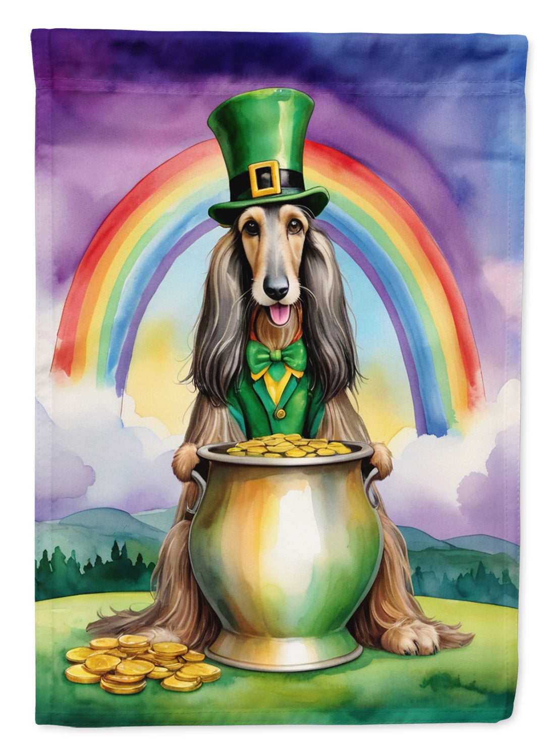 Afghan Hound St Patrick's Day House Flag 28x40 Porch Sleeve Pole Decorative Outside Yard Banner Artwork Wall Hanging, Polyester
