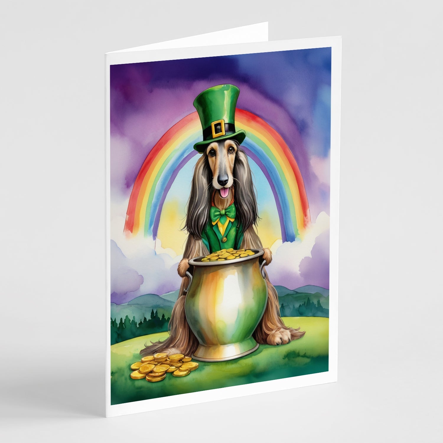 Afghan Hound St Patrick's Day Greeting Cards Pack of 8 Blank Cards with Envelopes Whimsical A7 Size 5x7