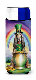 Afghan Hound St Patrick's Day Slim Can Hugger , Insulated Foam Hugger for 12 oz Slim Cans, Beer Bottles & Water Bottles, Printed in USA