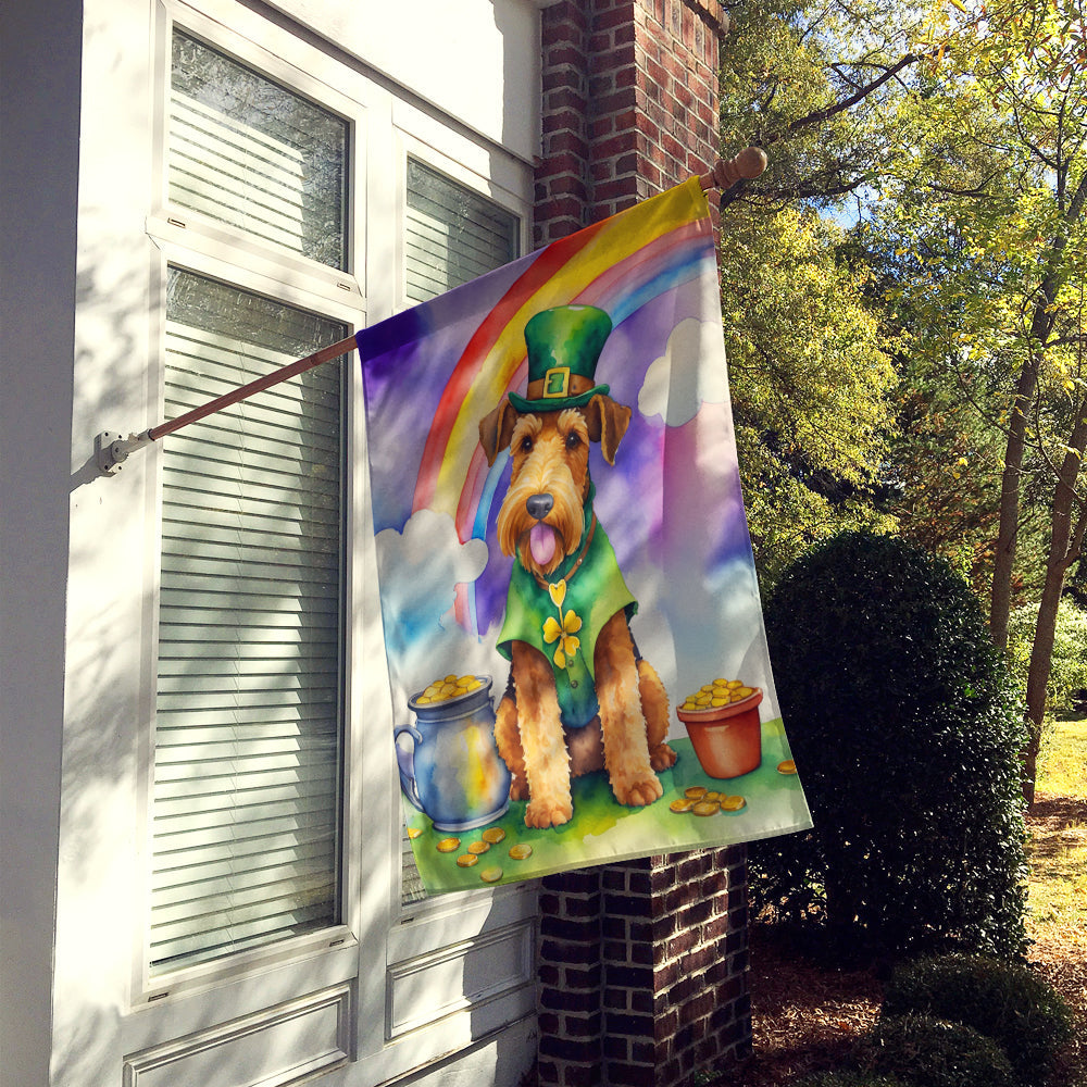 Airedale Terrier St Patrick's Day House Flag 28x40 Porch Sleeve Pole Decorative Outside Yard Banner Artwork Wall Hanging, Polyester