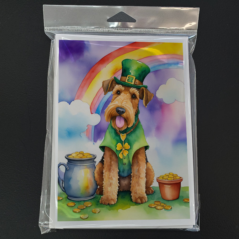 Airedale Terrier St Patrick's Day Greeting Cards Pack of 8 Blank Cards with Envelopes Whimsical A7 Size 5x7