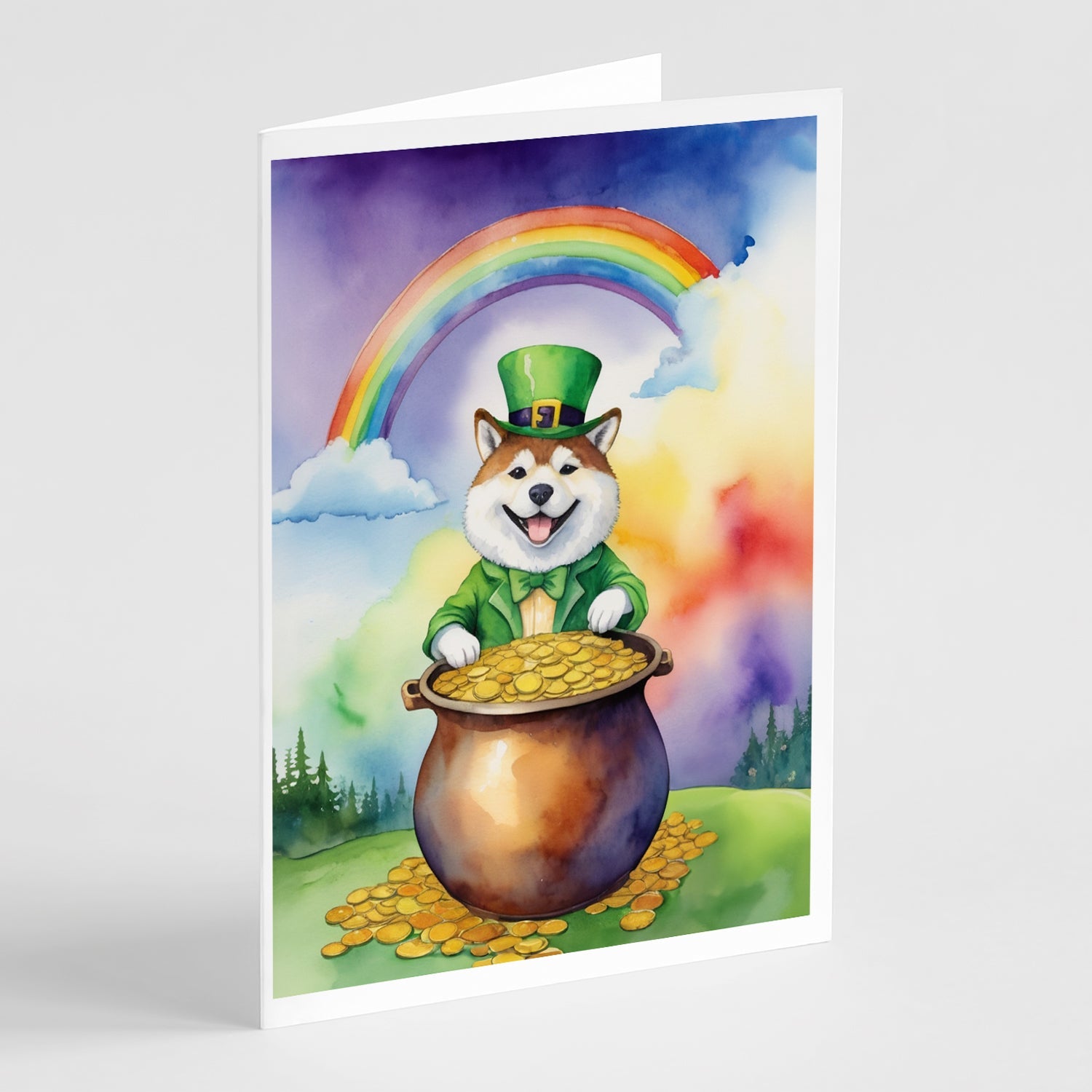 Akita St Patrick's Day Greeting Cards Pack of 8 Blank Cards with Envelopes Whimsical A7 Size 5x7