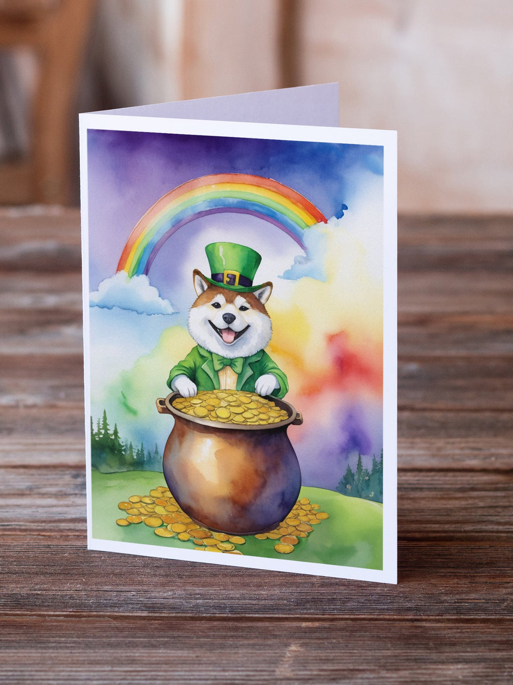 Akita St Patrick's Day Greeting Cards Pack of 8 Blank Cards with Envelopes Whimsical A7 Size 5x7