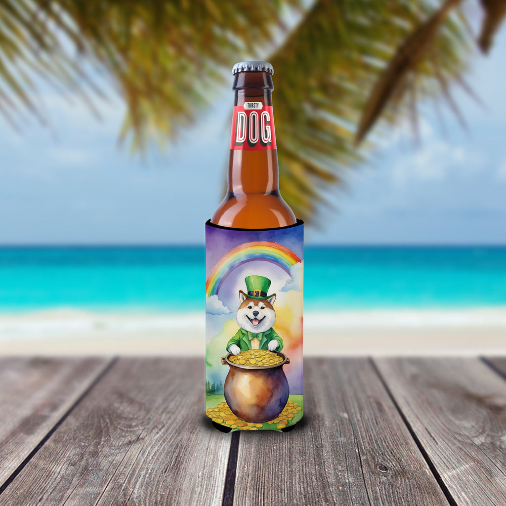 Akita St Patrick's Day Slim Can Hugger , Insulated Foam Hugger for 12 oz Slim Cans, Beer Bottles & Water Bottles, Printed in USA