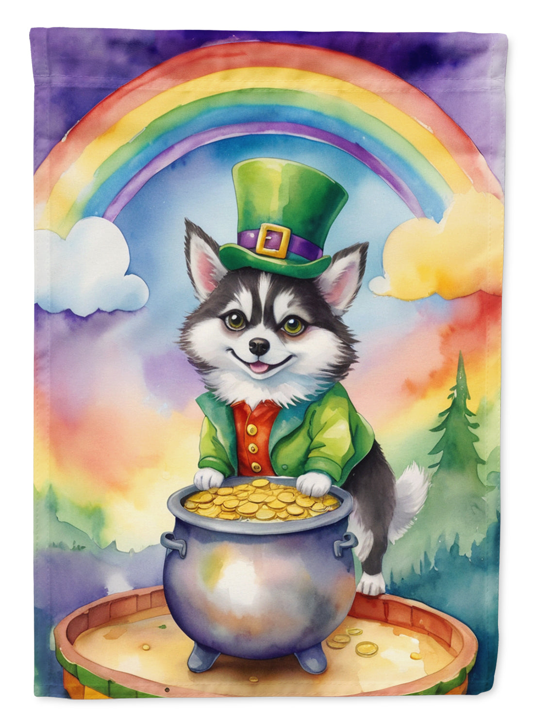 Alaskan Klee Kai St Patrick's Day House Flag 28x40 Porch Sleeve Pole Decorative Outside Yard Banner Artwork Wall Hanging, Polyester