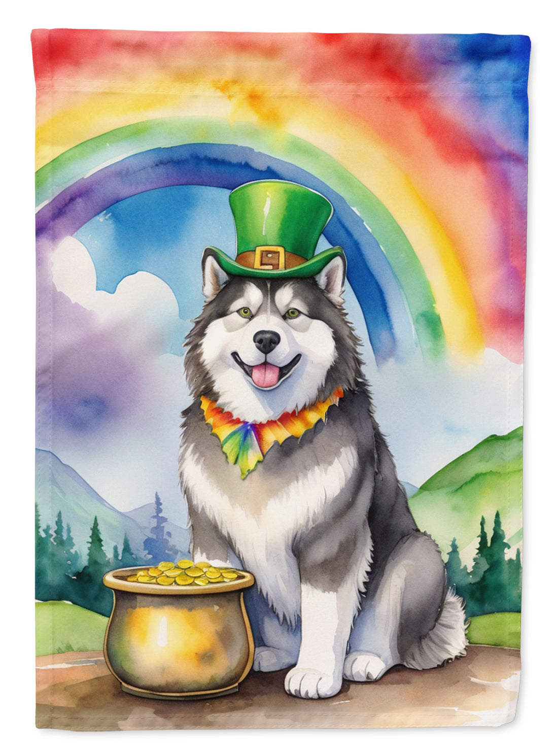 Alaskan Malamute St Patrick's Day House Flag 28x40 Porch Sleeve Pole Decorative Outside Yard Banner Artwork Wall Hanging, Polyester