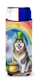 Alaskan Malamute St Patrick's Day Slim Can Hugger , Insulated Foam Hugger for 12 oz Slim Cans, Beer Bottles & Water Bottles, Printed in USA