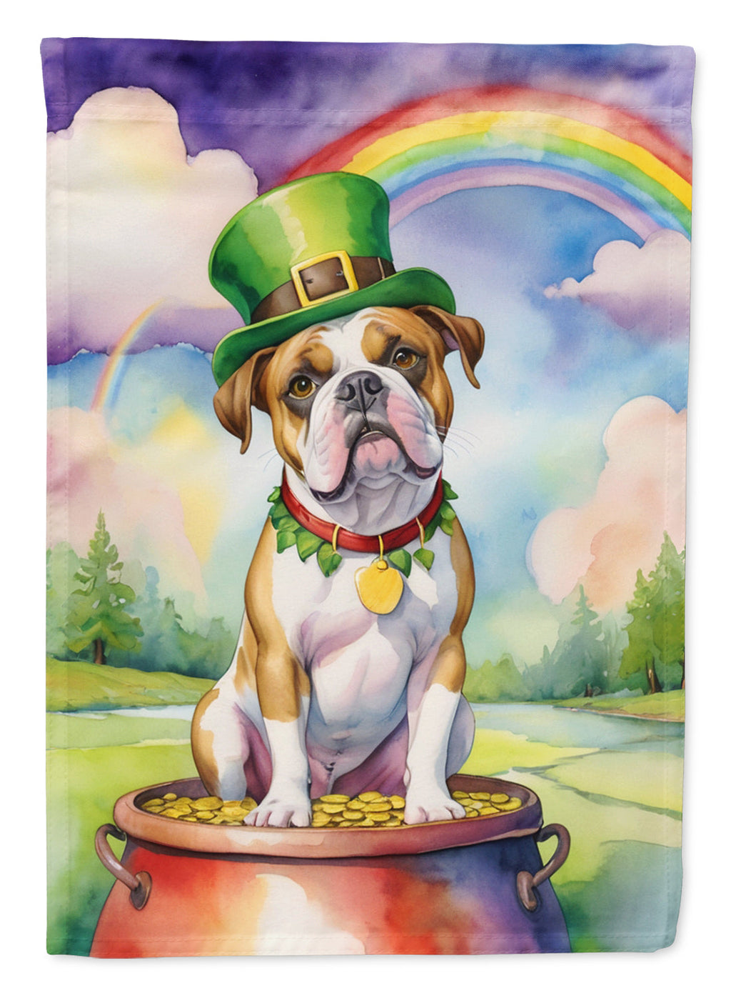 American Bulldog St Patrick's Day House Flag 28x40 Porch Sleeve Pole Decorative Outside Yard Banner Artwork Wall Hanging, Polyester