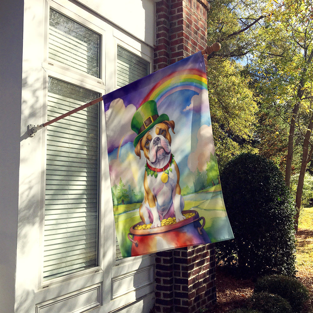 American Bulldog St Patrick's Day House Flag 28x40 Porch Sleeve Pole Decorative Outside Yard Banner Artwork Wall Hanging, Polyester