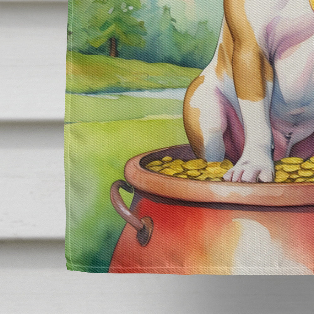American Bulldog St Patrick's Day House Flag 28x40 Porch Sleeve Pole Decorative Outside Yard Banner Artwork Wall Hanging, Polyester