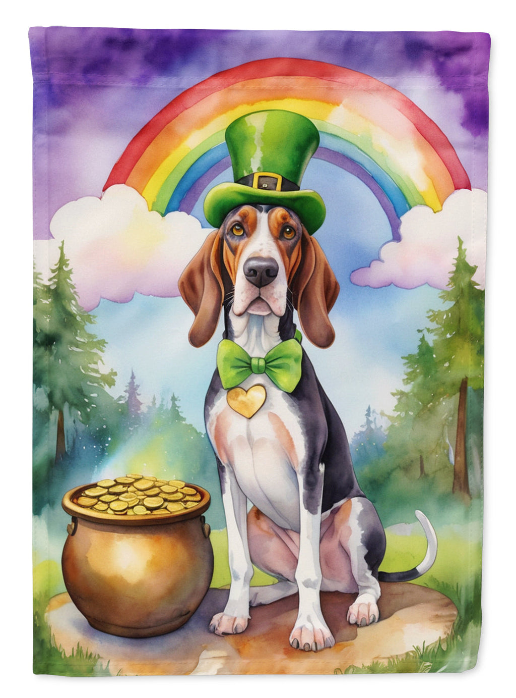 American English Coonhound St Patrick's Day House Flag 28x40 Porch Sleeve Pole Decorative Outside Yard Banner Artwork Wall Hanging, Polyester