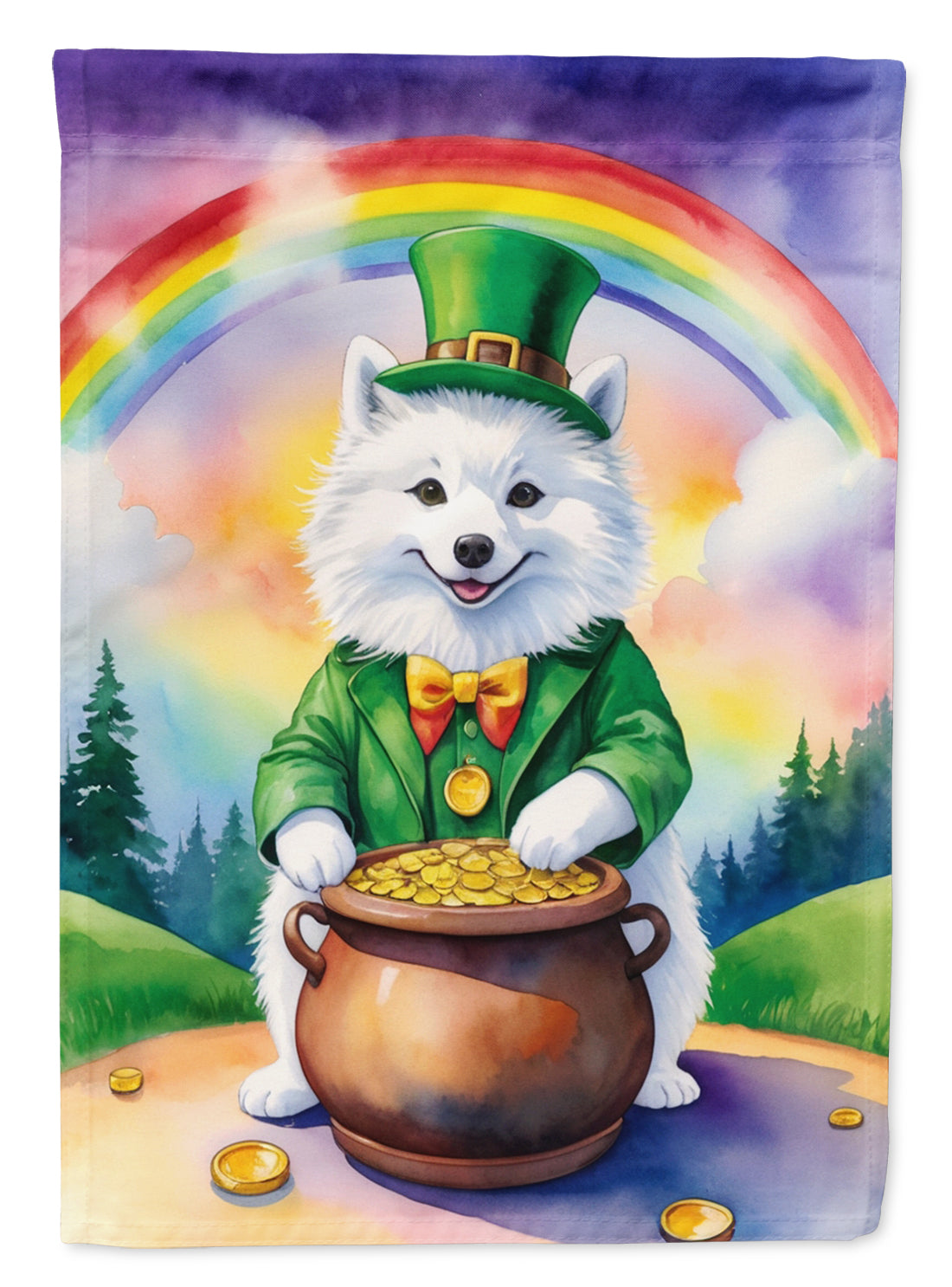 American Eskimo St Patrick's Day House Flag 28x40 Porch Sleeve Pole Decorative Outside Yard Banner Artwork Wall Hanging, Polyester