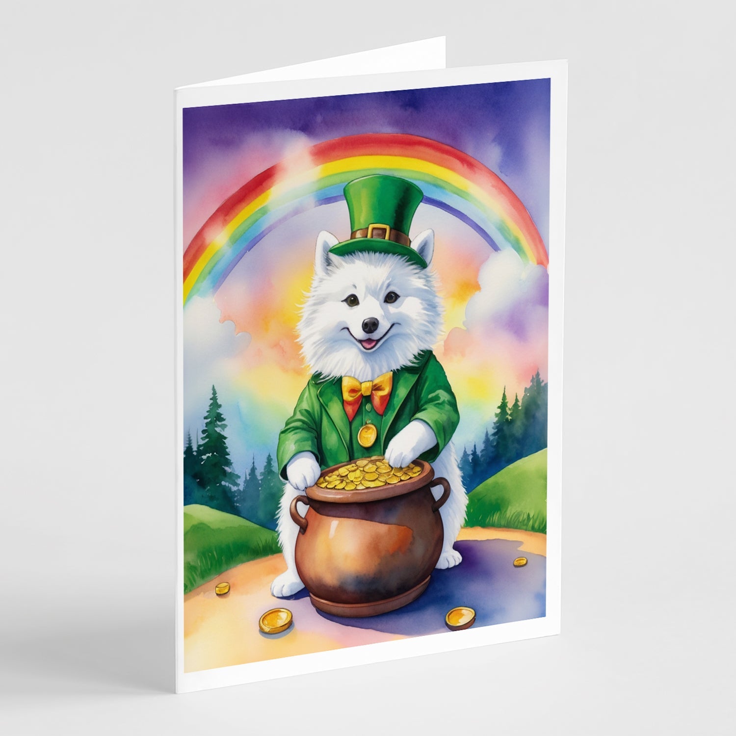 American Eskimo St Patrick's Day Greeting Cards Pack of 8 Blank Cards with Envelopes Whimsical A7 Size 5x7