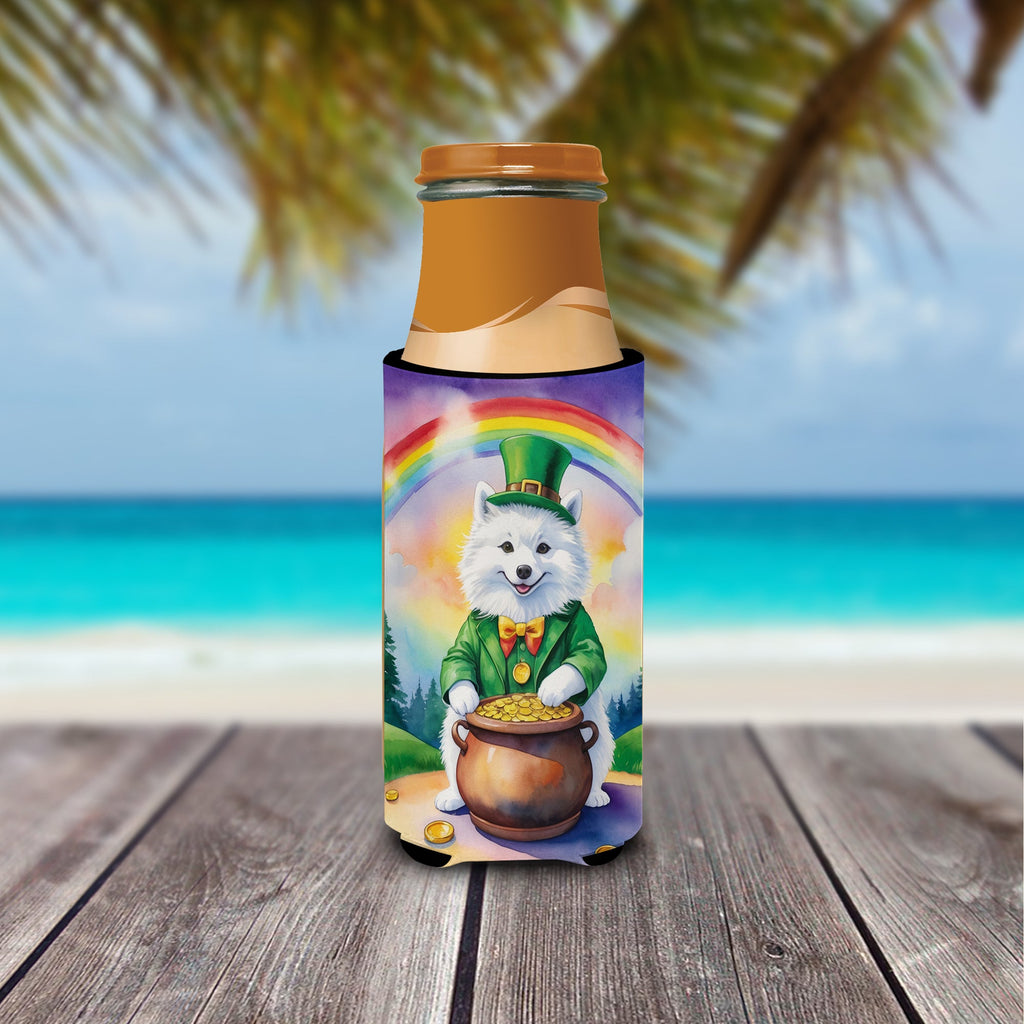 American Eskimo St Patrick's Day Slim Can Hugger , Insulated Foam Hugger for 12 oz Slim Cans, Beer Bottles & Water Bottles, Printed in USA