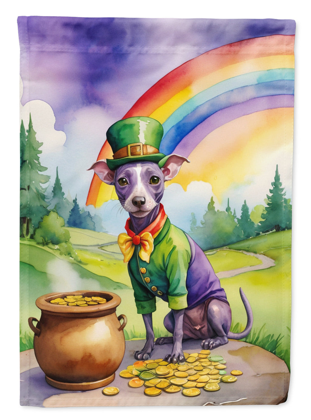 American Hairless Terrier St Patrick's Day House Flag 28x40 Porch Sleeve Pole Decorative Outside Yard Banner Artwork Wall Hanging, Polyester
