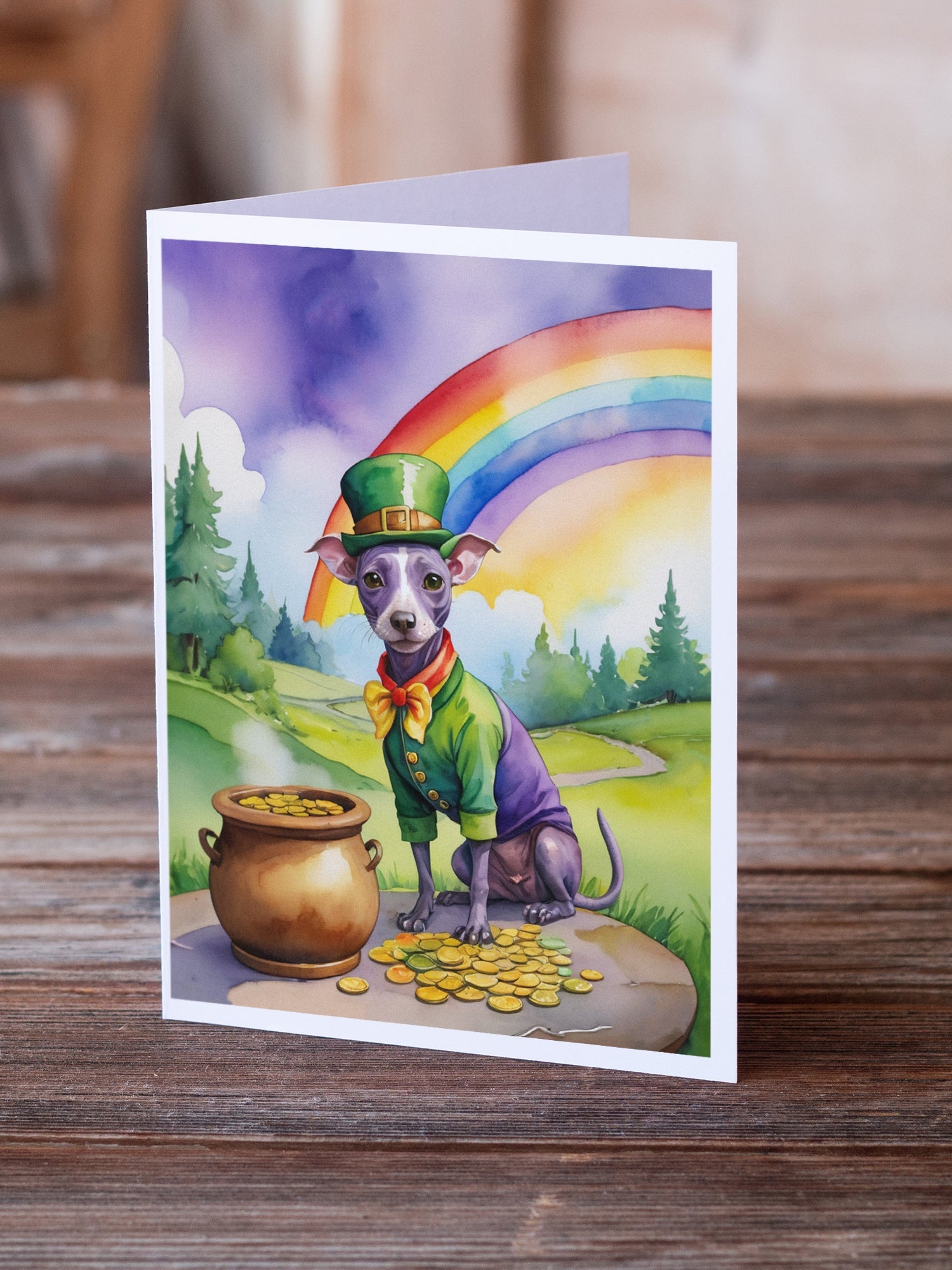 American Hairless Terrier St Patrick's Day Greeting Cards Pack of 8 Blank Cards with Envelopes Whimsical A7 Size 5x7