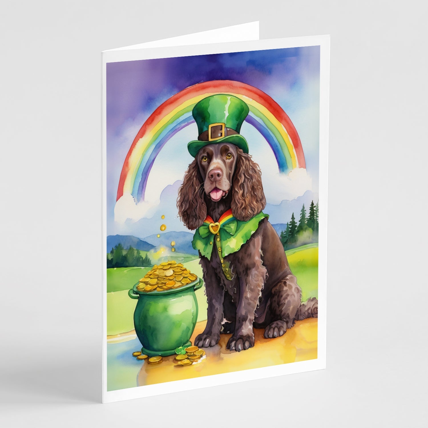 American Water Spaniel St Patrick's Day Greeting Cards Pack of 8 Blank Cards with Envelopes Whimsical A7 Size 5x7