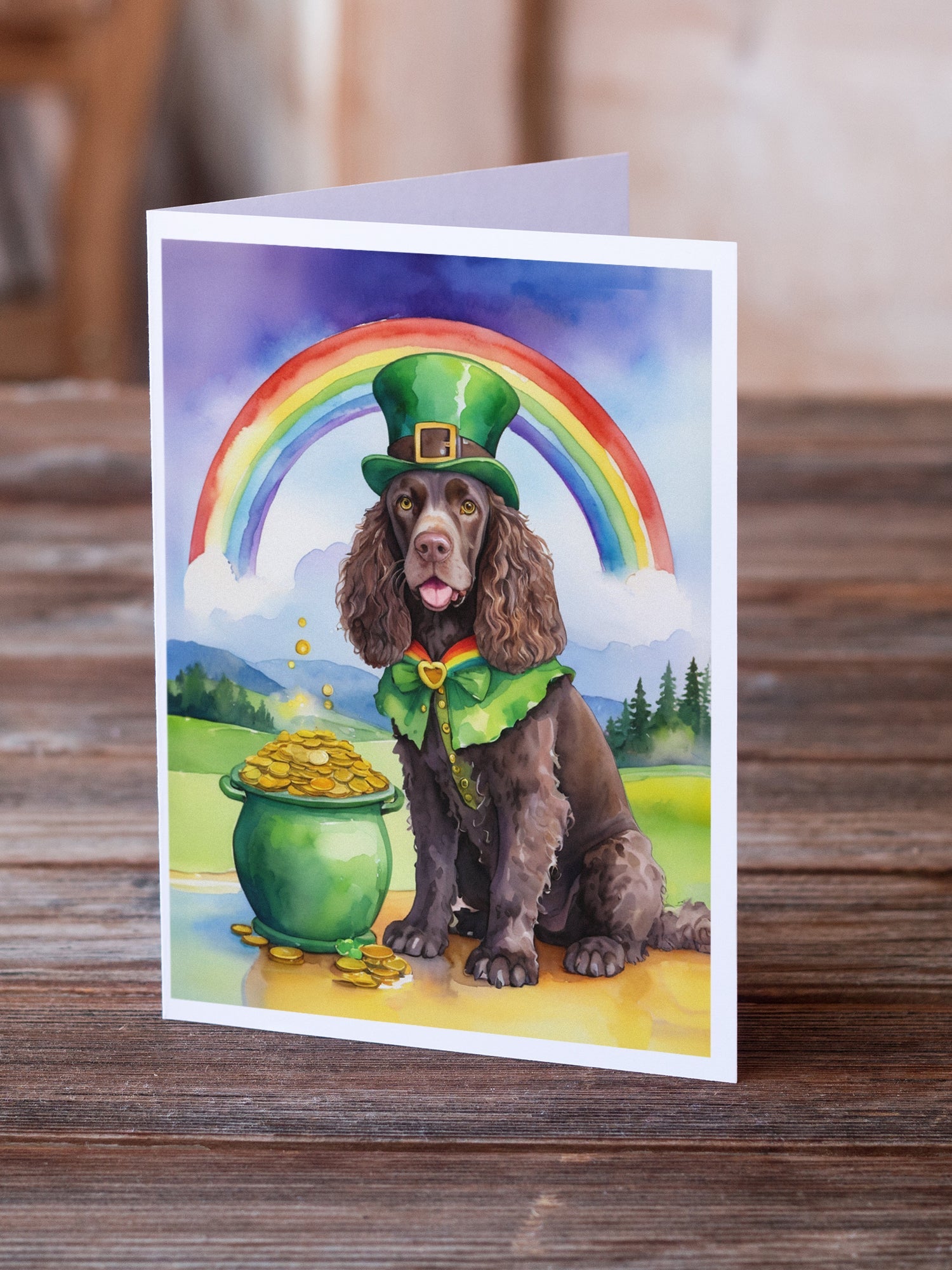 American Water Spaniel St Patrick's Day Greeting Cards Pack of 8 Blank Cards with Envelopes Whimsical A7 Size 5x7