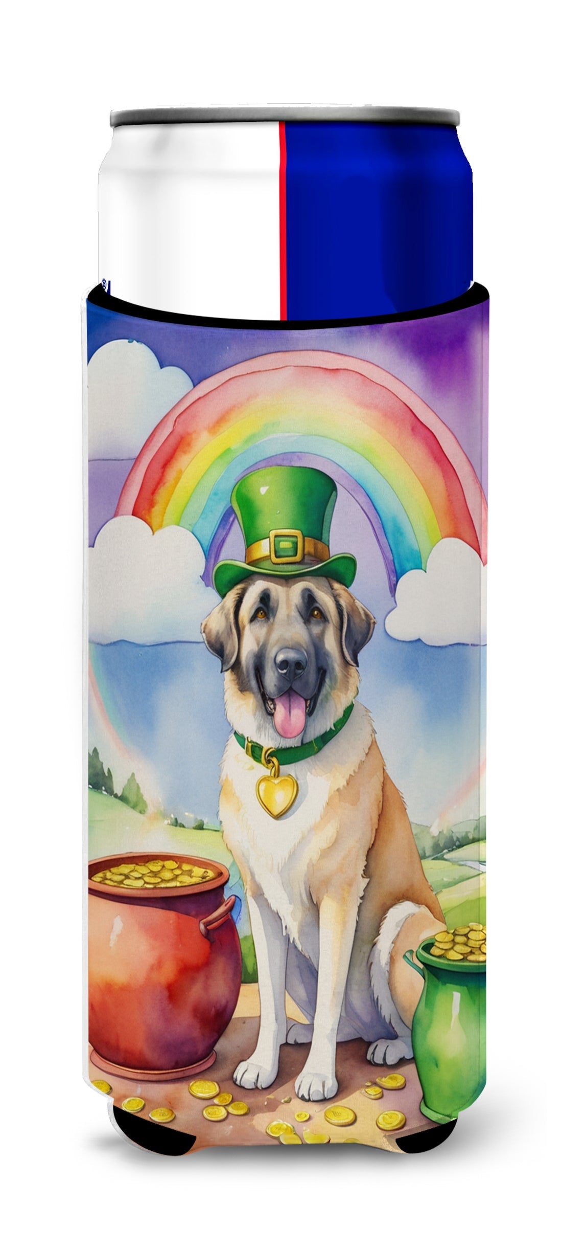 Anatolian Shepherd St Patrick's Day Slim Can Hugger , Insulated Foam Hugger for 12 oz Slim Cans, Beer Bottles & Water Bottles, Printed in USA