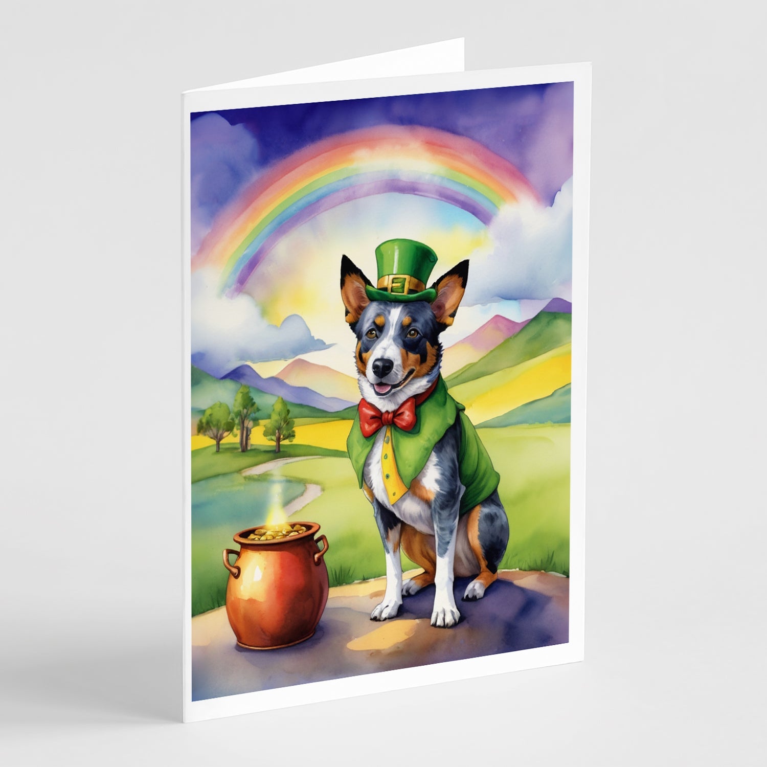 Australian Cattle Dog St Patrick's Day Greeting Cards Pack of 8 Blank Cards with Envelopes Whimsical A7 Size 5x7
