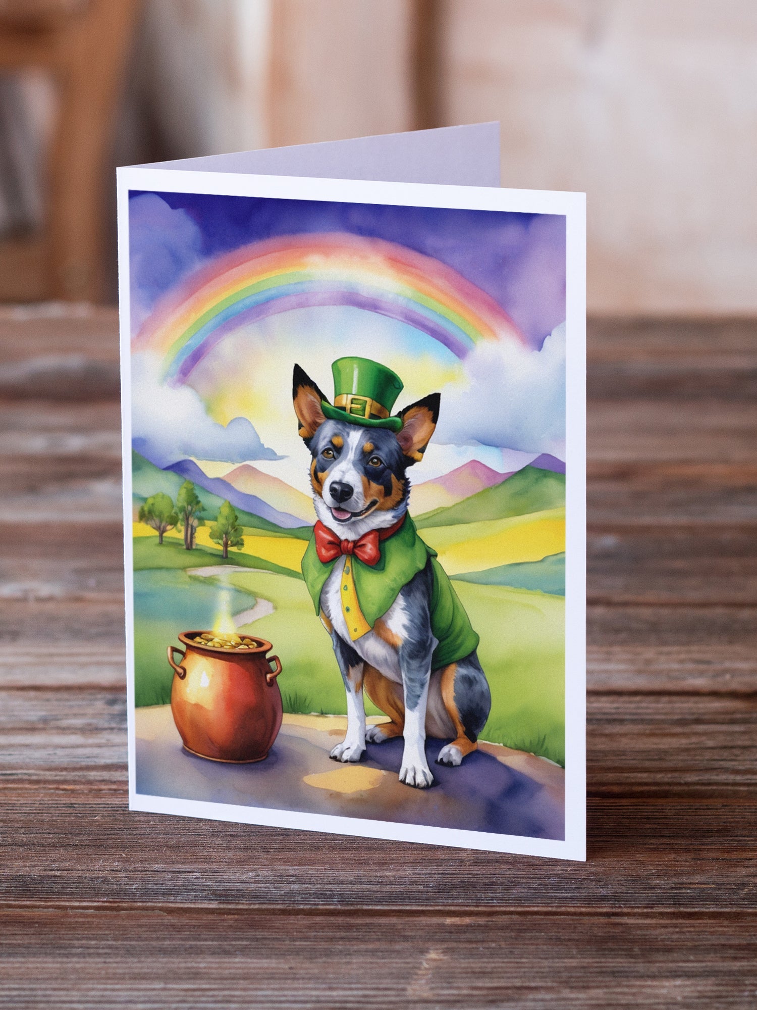 Australian Cattle Dog St Patrick's Day Greeting Cards Pack of 8 Blank Cards with Envelopes Whimsical A7 Size 5x7