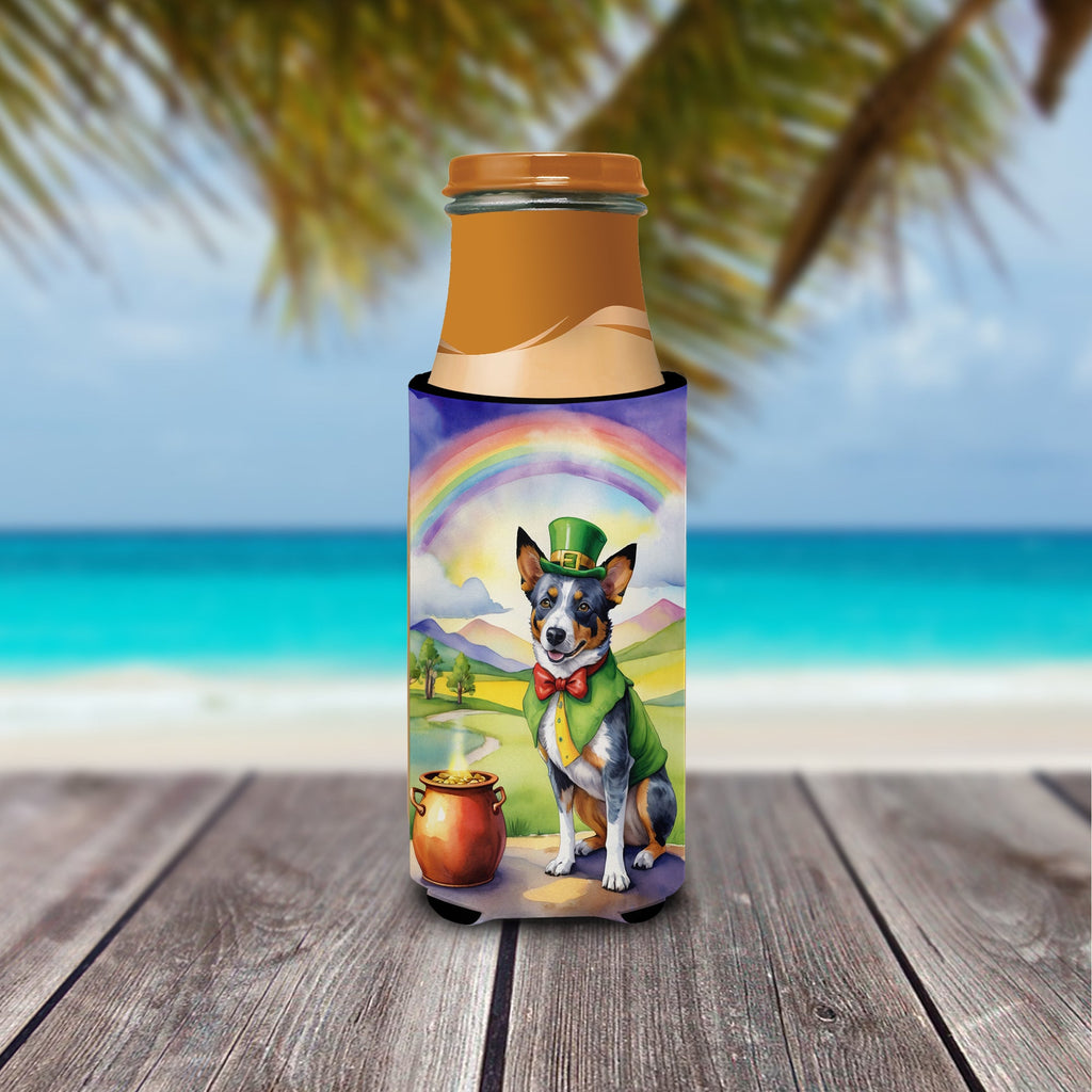 Australian Cattle Dog St Patrick's Day Slim Can Hugger , Insulated Foam Hugger for 12 oz Slim Cans, Beer Bottles & Water Bottles, Printed in USA