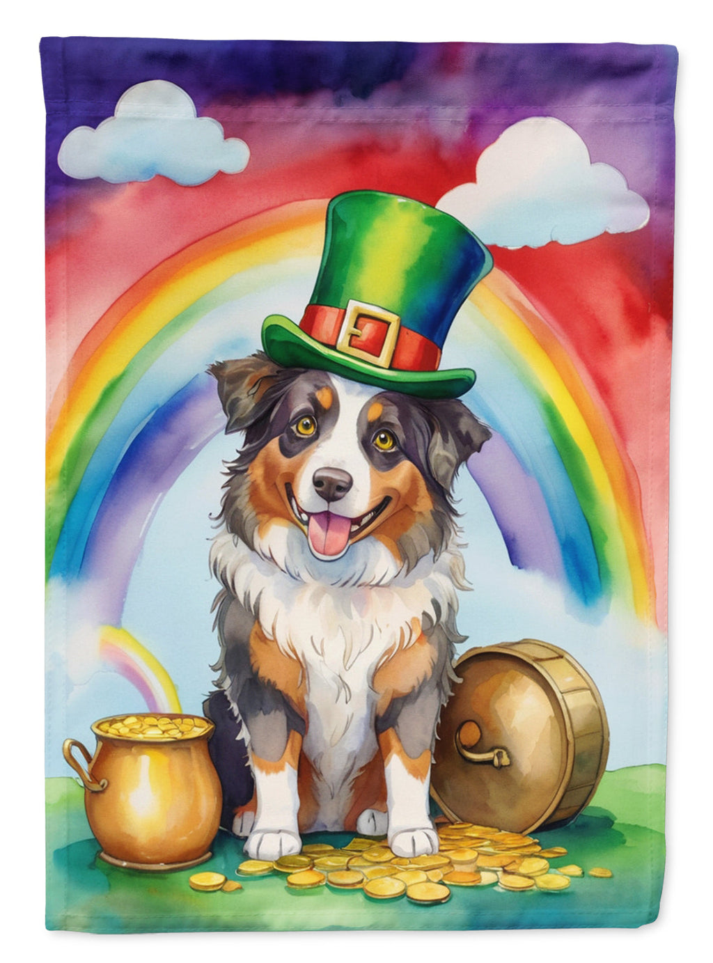 Australian Shepherd St Patrick's Day House Flag 28x40 Porch Sleeve Pole Decorative Outside Yard Banner Artwork Wall Hanging, Polyester