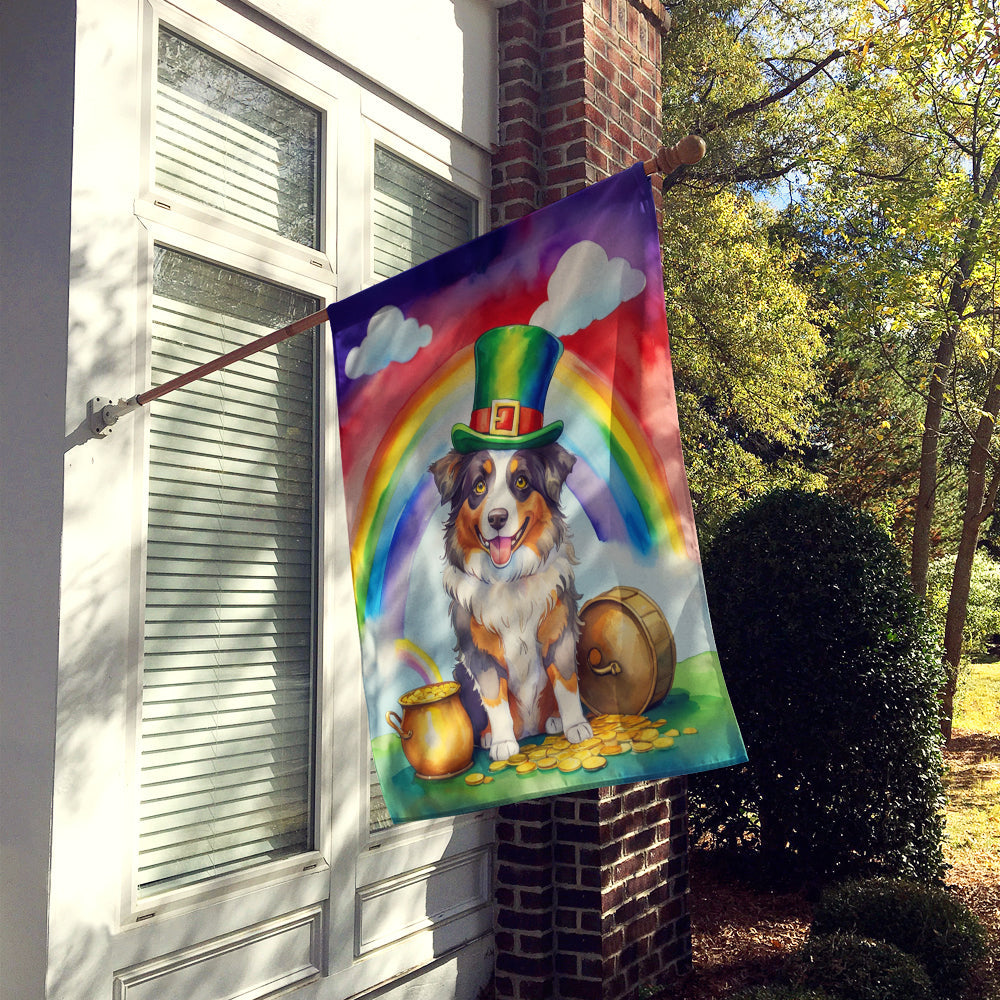 Australian Shepherd St Patrick's Day House Flag 28x40 Porch Sleeve Pole Decorative Outside Yard Banner Artwork Wall Hanging, Polyester