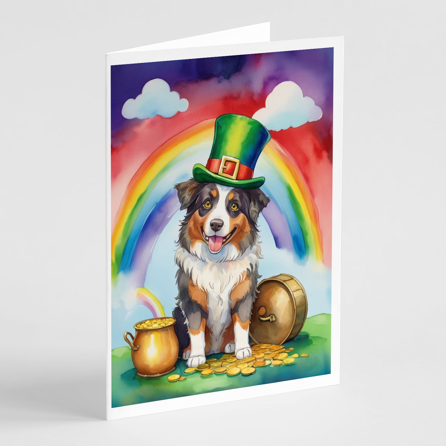 Australian Shepherd St Patrick's Day Greeting Cards Pack of 8 Blank Cards with Envelopes Whimsical A7 Size 5x7