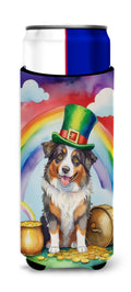 Australian Shepherd St Patrick's Day Slim Can Hugger , Insulated Foam Hugger for 12 oz Slim Cans, Beer Bottles & Water Bottles, Printed in USA