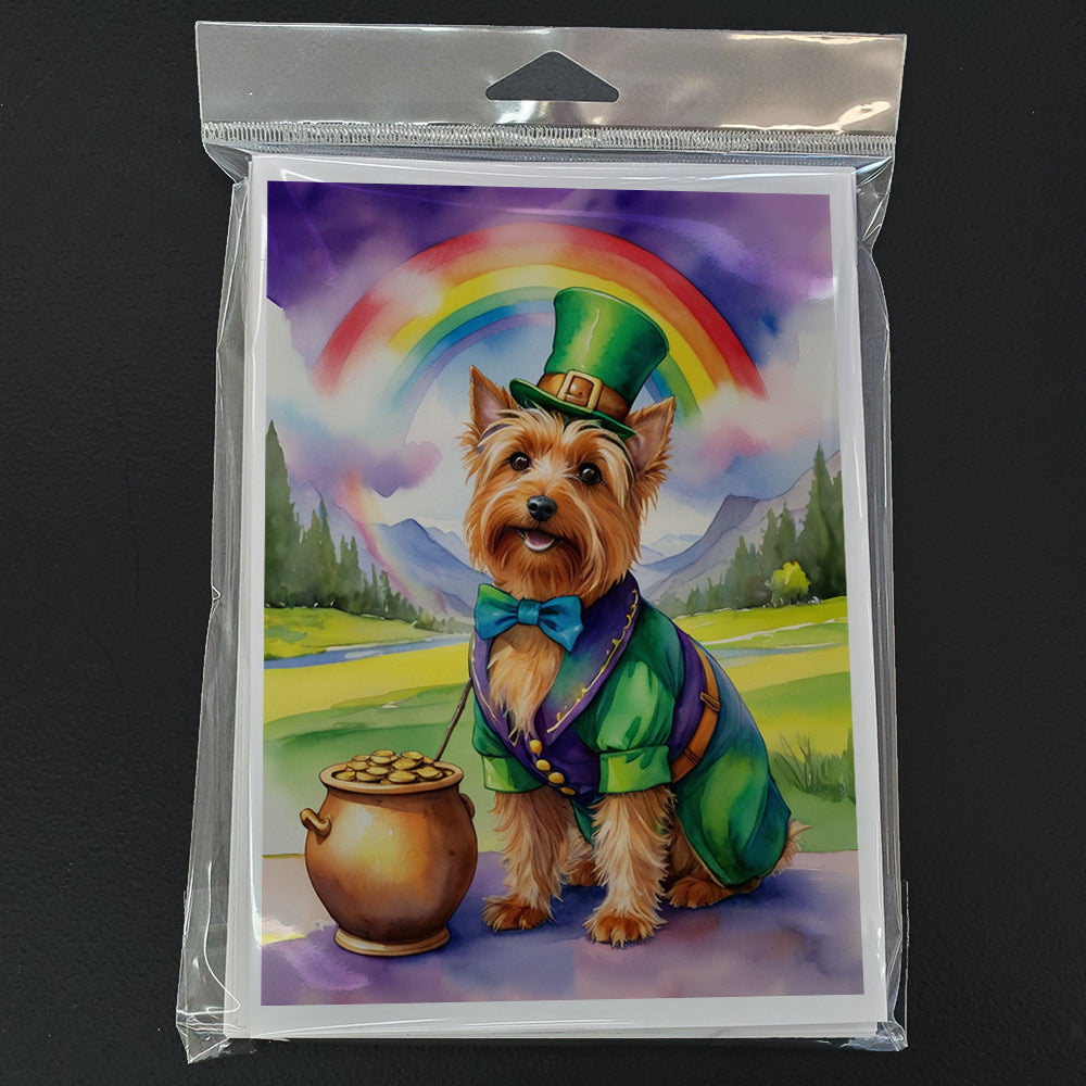 Australian Terrier St Patrick's Day Greeting Cards Pack of 8 Blank Cards with Envelopes Whimsical A7 Size 5x7