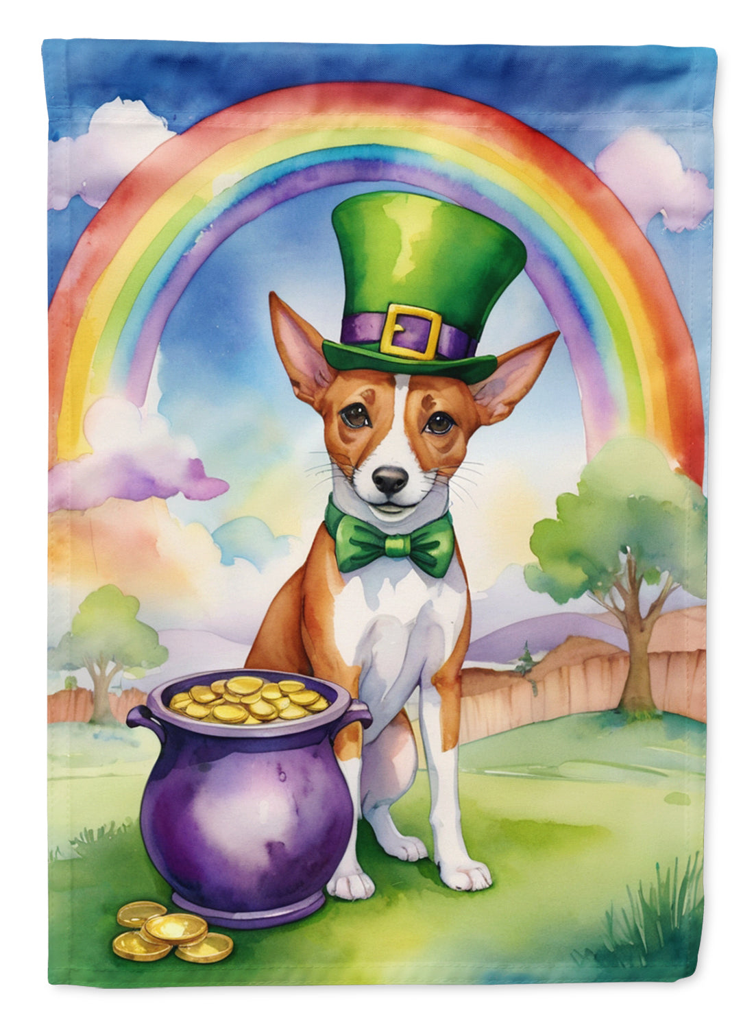 Basenji St Patrick's Day House Flag 28x40 Porch Sleeve Pole Decorative Outside Yard Banner Artwork Wall Hanging, Polyester