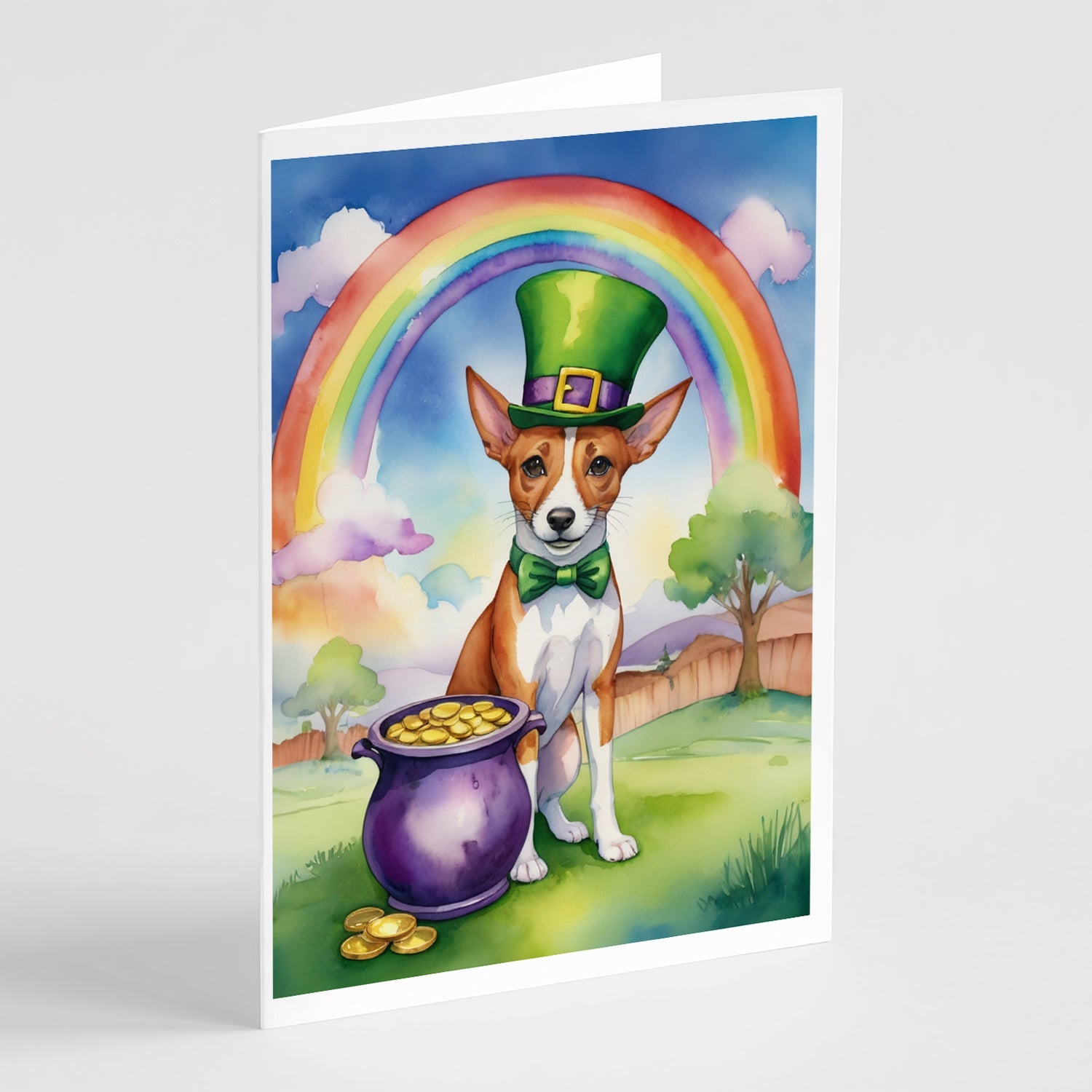 Basenji St Patrick's Day Greeting Cards Pack of 8 Blank Cards with Envelopes Whimsical A7 Size 5x7