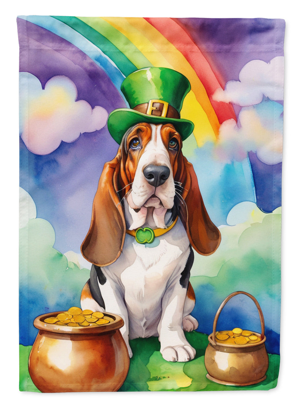 Basset Hound St Patrick's Day House Flag 28x40 Porch Sleeve Pole Decorative Outside Yard Banner Artwork Wall Hanging, Polyester