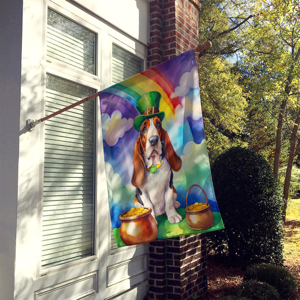 Basset Hound St Patrick's Day House Flag 28x40 Porch Sleeve Pole Decorative Outside Yard Banner Artwork Wall Hanging, Polyester