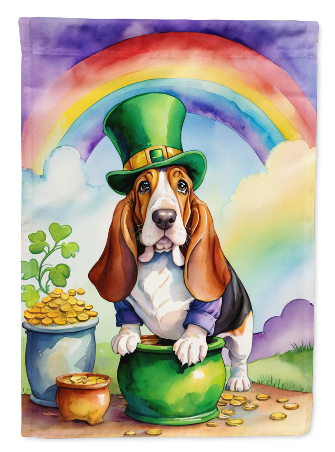 Basset Hound St Patrick's Day House Flag 28x40 Porch Sleeve Pole Decorative Outside Yard Banner Artwork Wall Hanging, Polyester