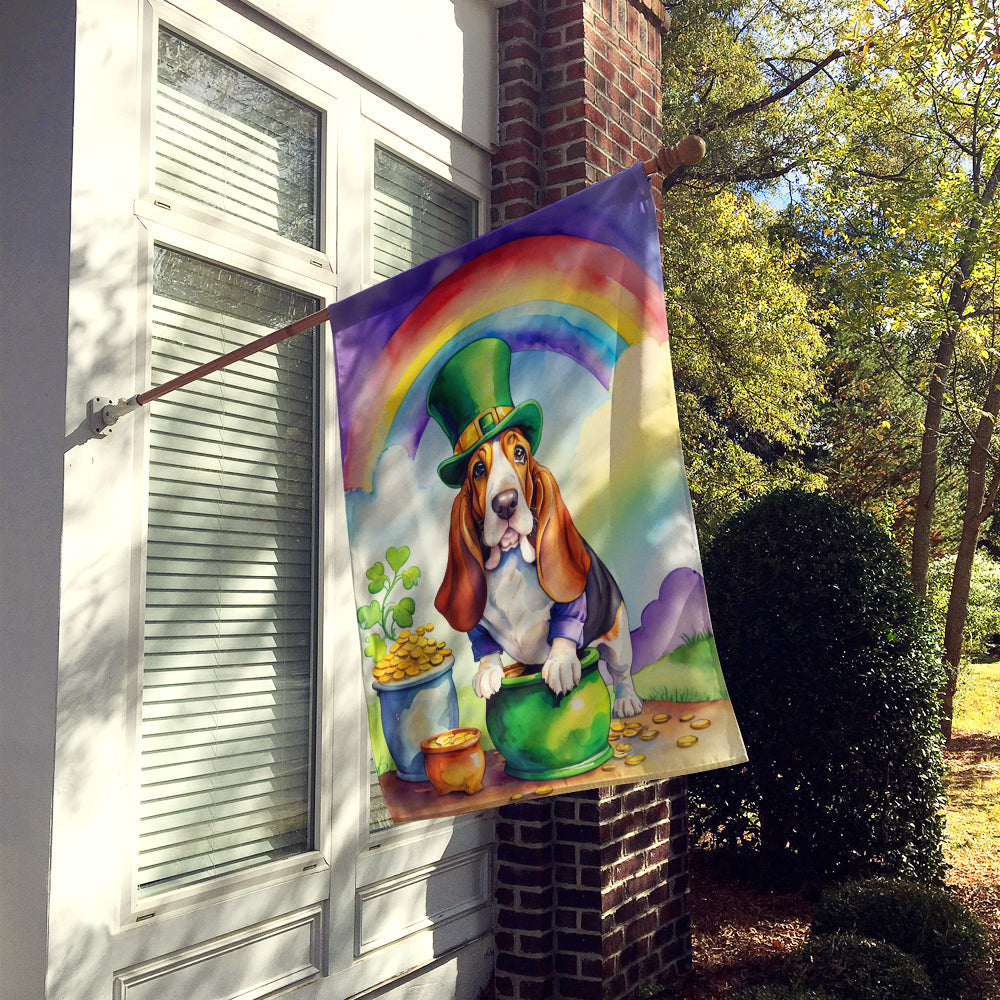 Basset Hound St Patrick's Day House Flag 28x40 Porch Sleeve Pole Decorative Outside Yard Banner Artwork Wall Hanging, Polyester