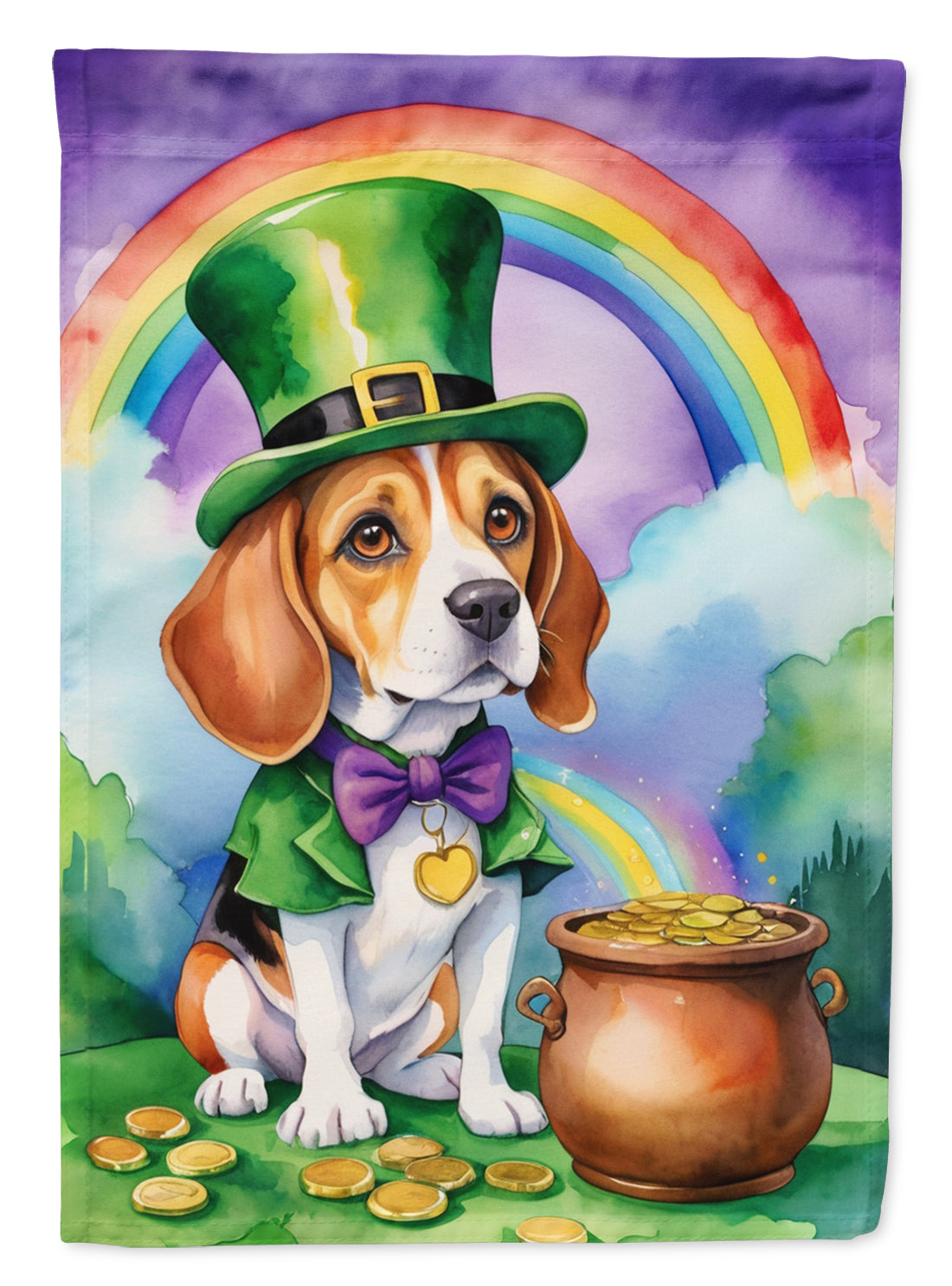 Beagle St Patrick's Day House Flag 28x40 Porch Sleeve Pole Decorative Outside Yard Banner Artwork Wall Hanging, Polyester