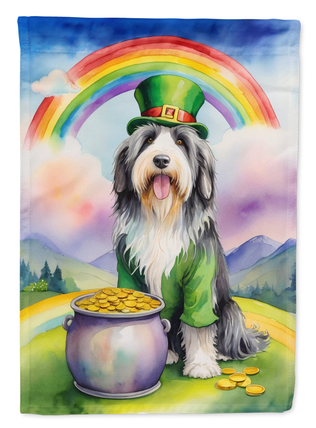 Bearded Collie St Patrick's Day House Flag 28x40 Porch Sleeve Pole Decorative Outside Yard Banner Artwork Wall Hanging, Polyester