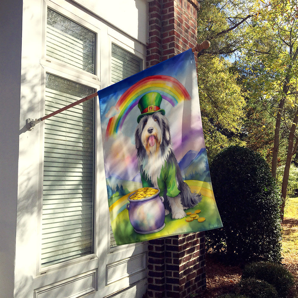 Bearded Collie St Patrick's Day House Flag 28x40 Porch Sleeve Pole Decorative Outside Yard Banner Artwork Wall Hanging, Polyester