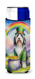 Bearded Collie St Patrick's Day Slim Can Hugger , Insulated Foam Hugger for 12 oz Slim Cans, Beer Bottles & Water Bottles, Printed in USA
