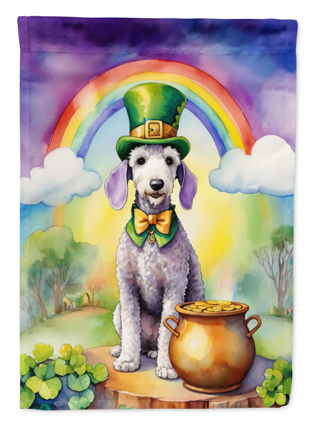 Bedlington Terrier St Patrick's Day House Flag 28x40 Porch Sleeve Pole Decorative Outside Yard Banner Artwork Wall Hanging, Polyester