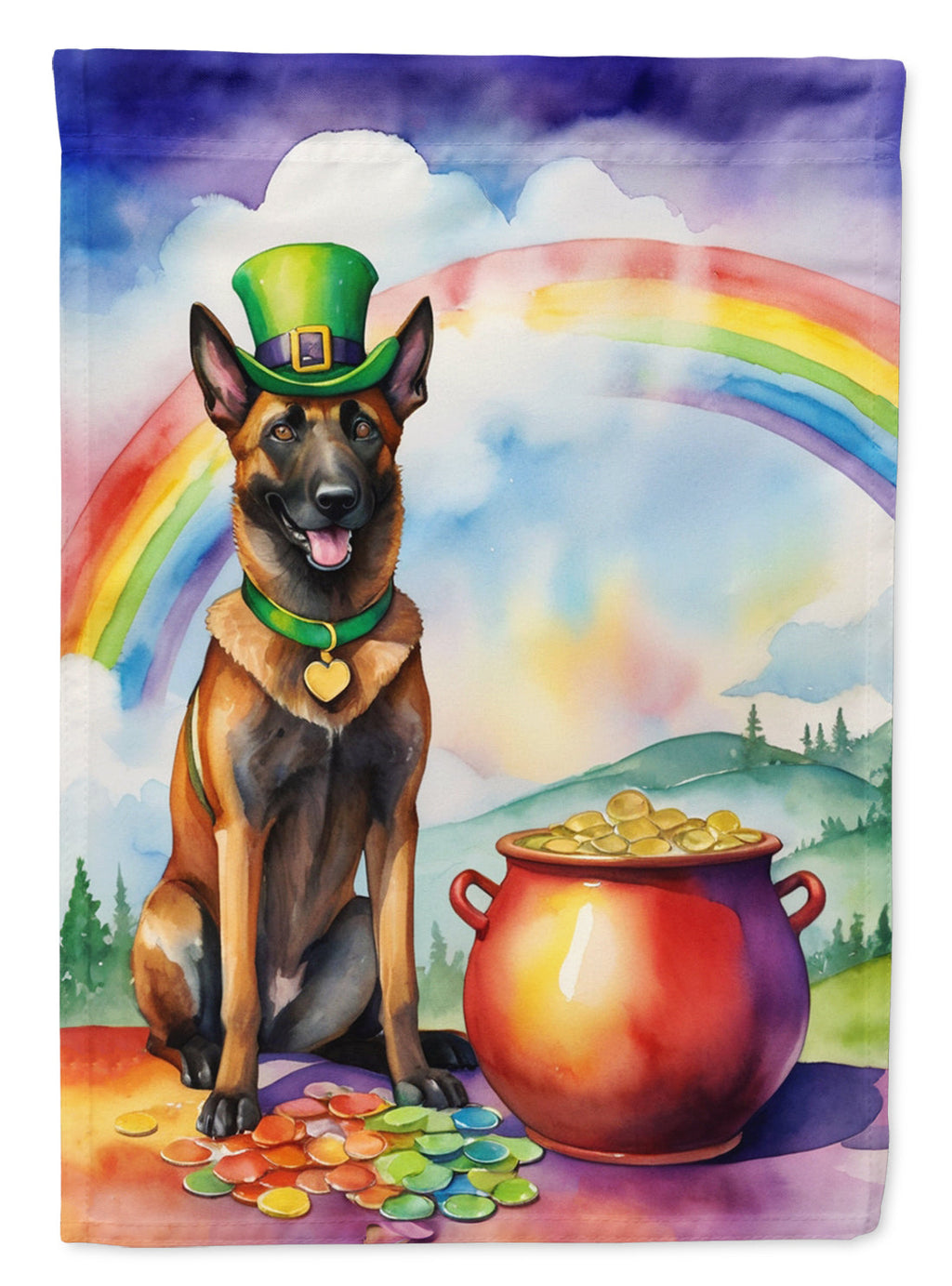 Belgian Malinois St Patrick's Day House Flag 28x40 Porch Sleeve Pole Decorative Outside Yard Banner Artwork Wall Hanging, Polyester